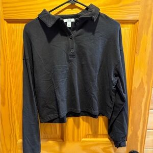 Black Long Sleeve Polo Top